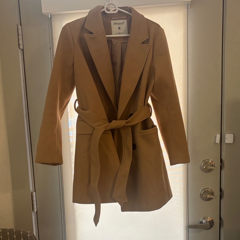 Allegra K Women's Camel Trench Coat with Belt